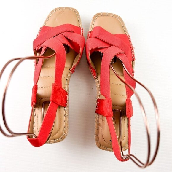 Me Too Casey Mini-Wedge Textile Criss Cross Open Toe Red Sandal Womens Size 8M - Picture 7 of 11